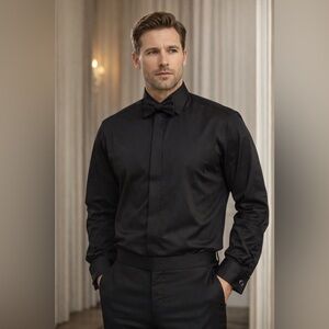 Eton Black Tuxedo Dress Shirt Hidden Placket French Cuffs Slim Fit 16